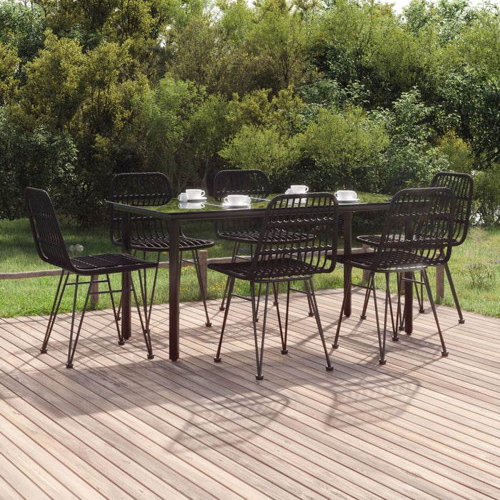 7-tlg. Garten-Essgruppe Schwarz Poly Rattan