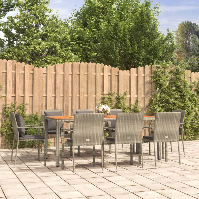 9-tlg. Garten-Essgruppe mit Kissen Grau Poly Rattan