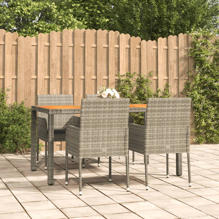 5-tlg. Garten-Essgruppe mit Kissen Grau Poly Rattan
