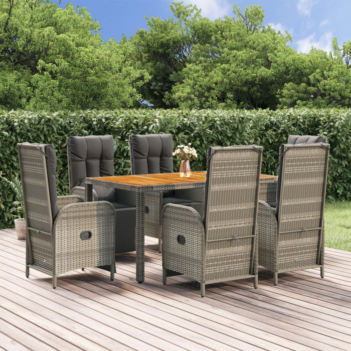 7-tlg. Garten-Essgruppe mit Kissen Grau Poly Rattan