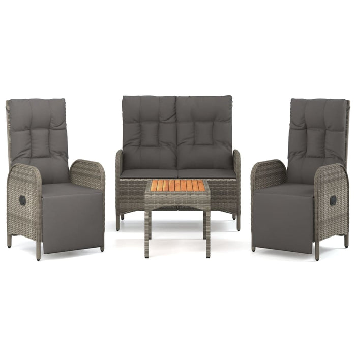 4-tlg. Garten-Essgruppe mit Kissen Grau Poly Rattan