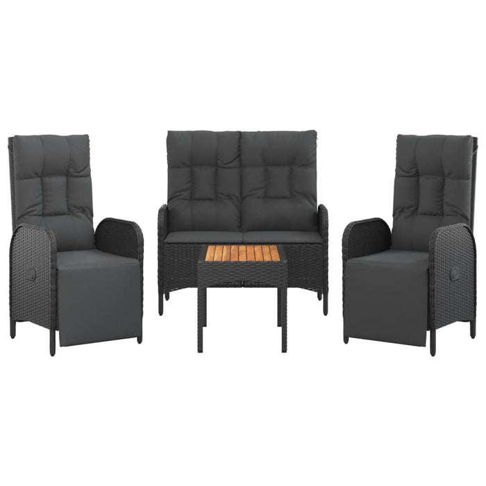 4-tlg. Garten-Essgruppe mit Kissen Schwarz Poly Rattan