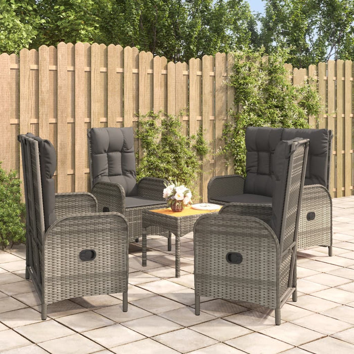 5-tlg. Garten-Essgruppe mit Kissen Grau Poly Rattan