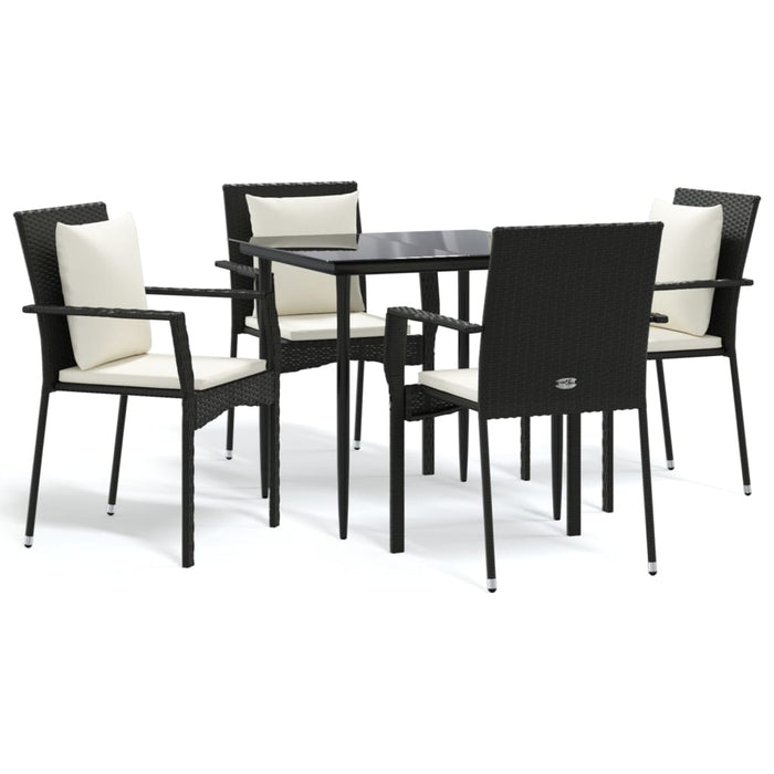 5-tlg. Garten-Essgruppe mit Kissen Schwarz Poly Rattan