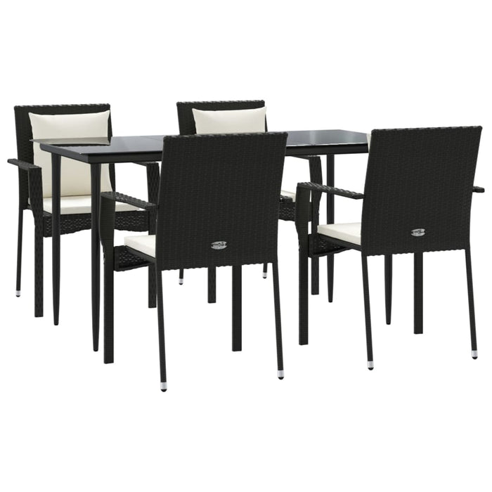 5-tlg. Garten-Essgruppe mit Kissen Schwarz Poly Rattan