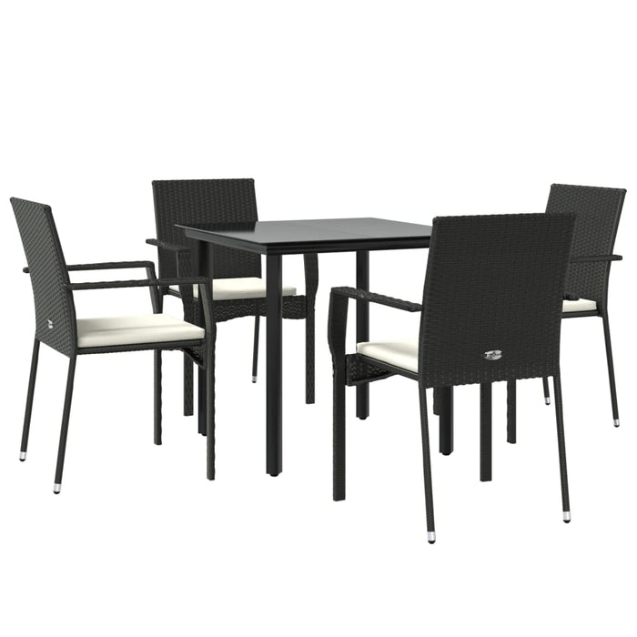 5-tlg. Garten-Essgruppe mit Kissen Schwarz Poly Rattan