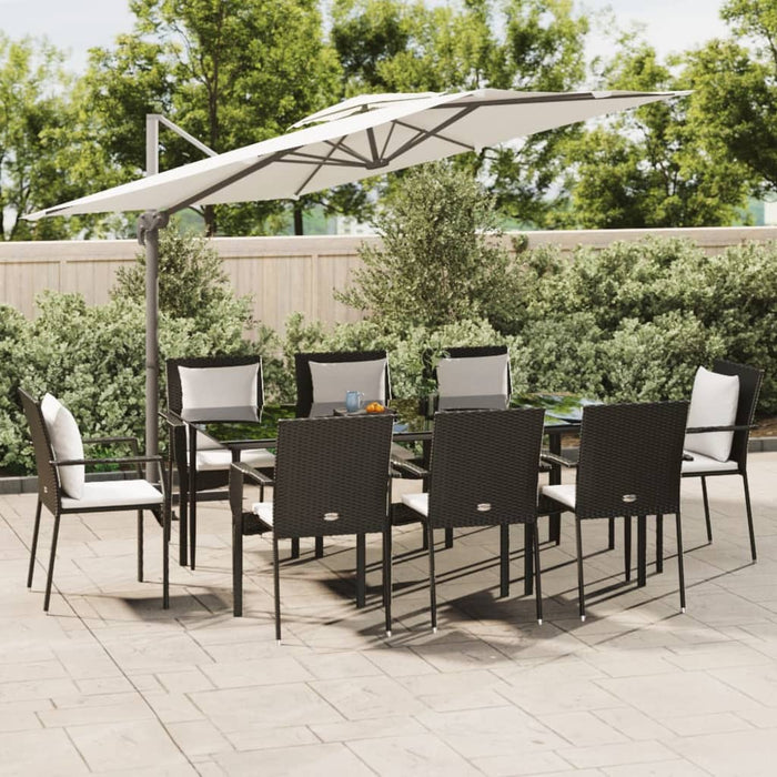7-tlg. Garten-Essgruppe mit Kissen Schwarz Poly Rattan