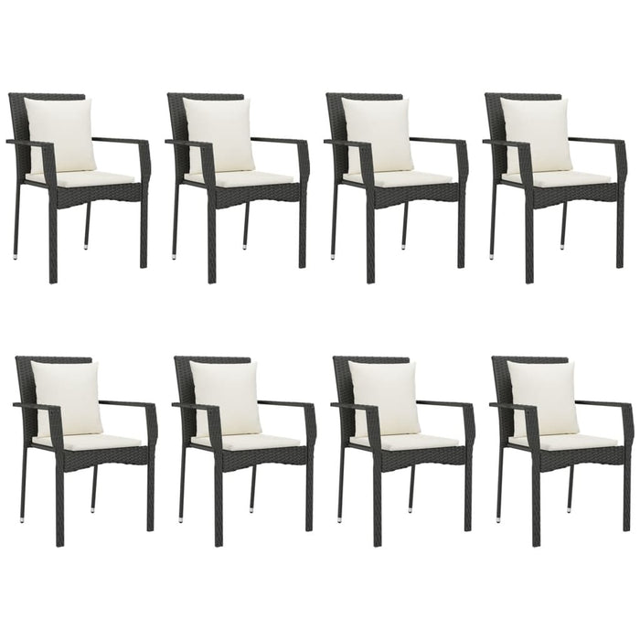 9-tlg. Garten-Essgruppe mit Kissen Schwarz Poly Rattan