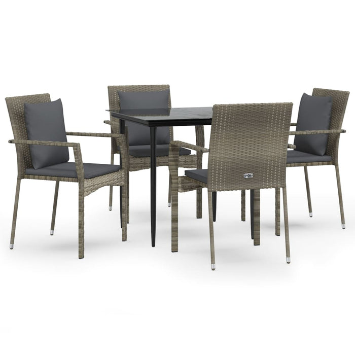 5 pcs. Garden Dining Set with Black and Gray Poly Rattan Cushions