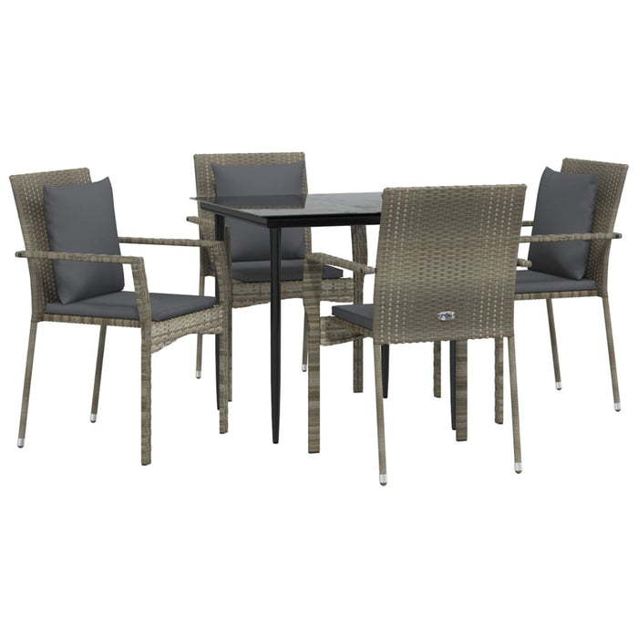 5 pcs. Garden Dining Set with Black and Gray Poly Rattan Cushions