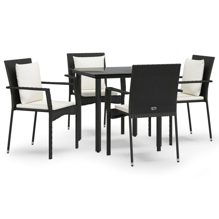 5-tlg. Garten-Essgruppe mit Kissen Schwarz Poly Rattan