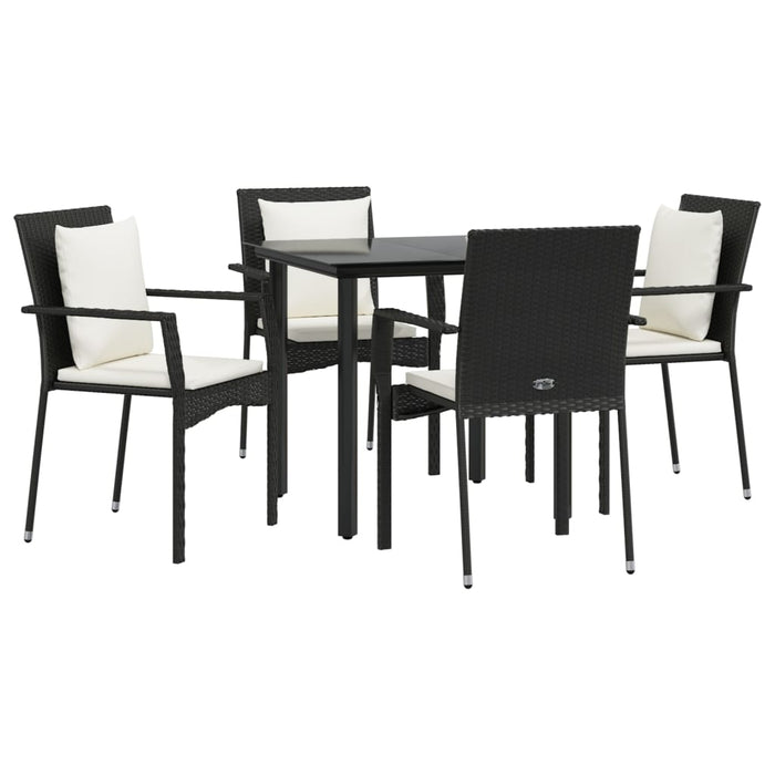 5-tlg. Garten-Essgruppe mit Kissen Schwarz Poly Rattan