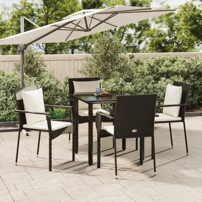 5-tlg. Garten-Essgruppe mit Kissen Schwarz Poly Rattan