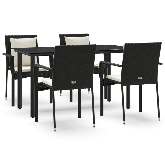 5-tlg. Garten-Essgruppe mit Kissen Schwarz Poly Rattan