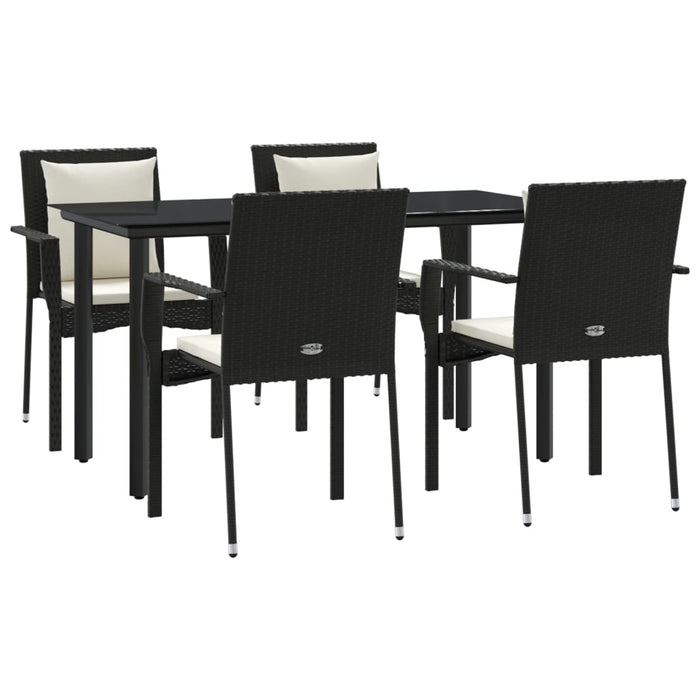 5-tlg. Garten-Essgruppe mit Kissen Schwarz Poly Rattan