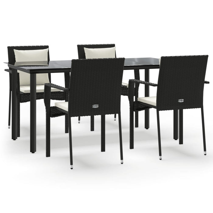 5-tlg. Garten-Essgruppe mit Kissen Schwarz Poly Rattan