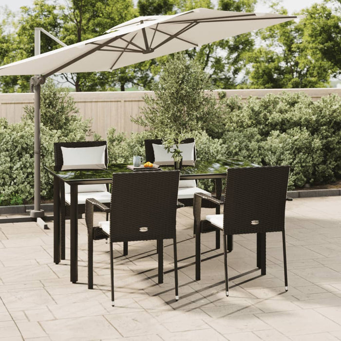 5-tlg. Garten-Essgruppe mit Kissen Schwarz Poly Rattan