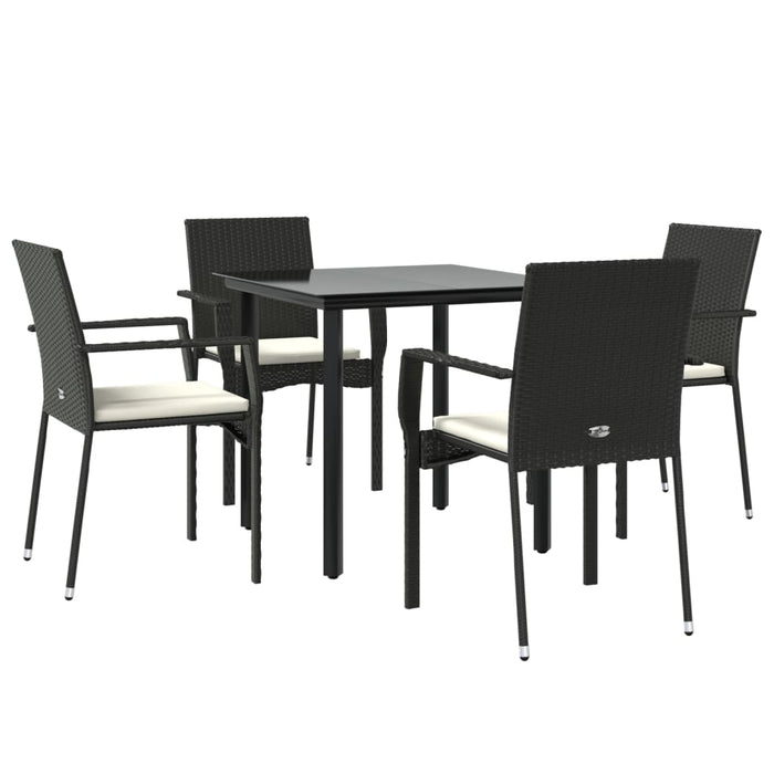 5-tlg. Garten-Essgruppe mit Kissen Schwarz Poly Rattan