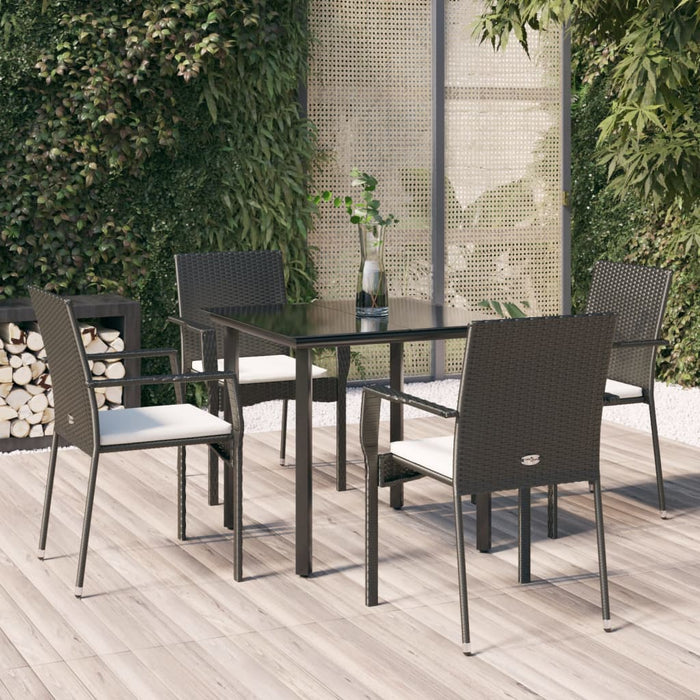 5-tlg. Garten-Essgruppe mit Kissen Schwarz Poly Rattan