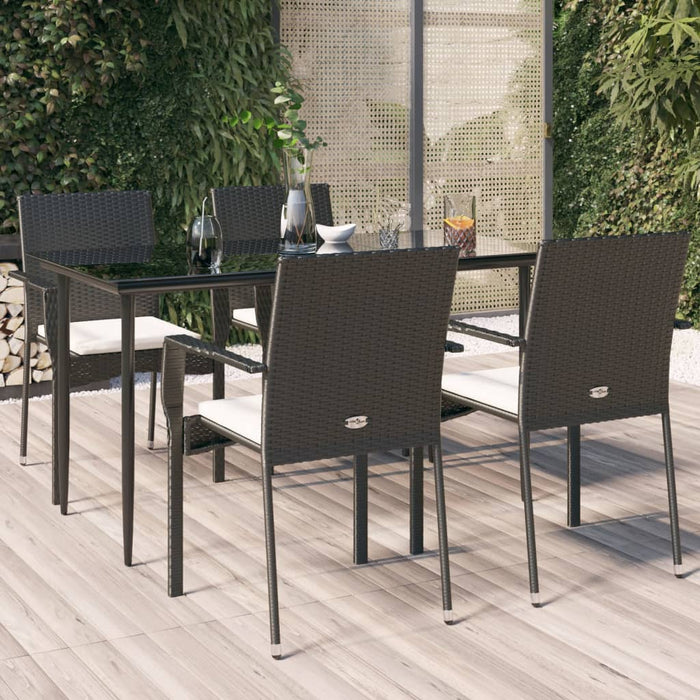 5-tlg. Garten-Essgruppe mit Kissen Schwarz Poly Rattan