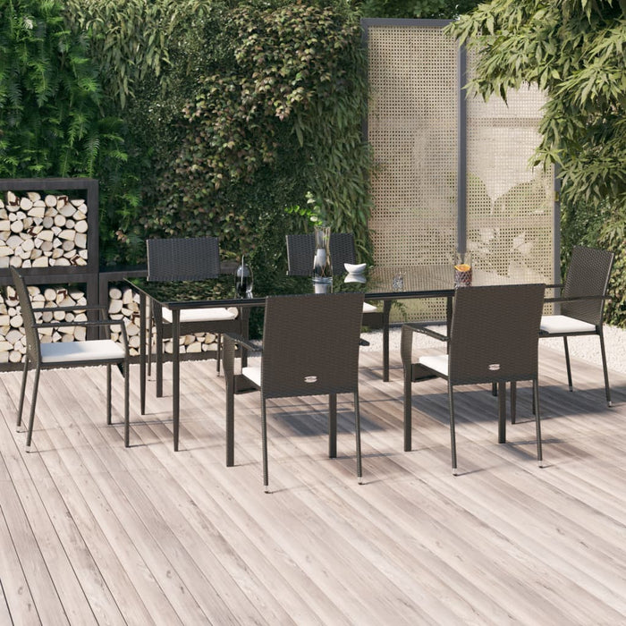 7-tlg. Garten-Essgruppe mit Kissen Schwarz Poly Rattan