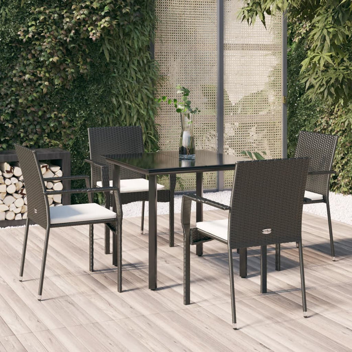 5-tlg. Garten-Essgruppe mit Kissen Schwarz Poly Rattan