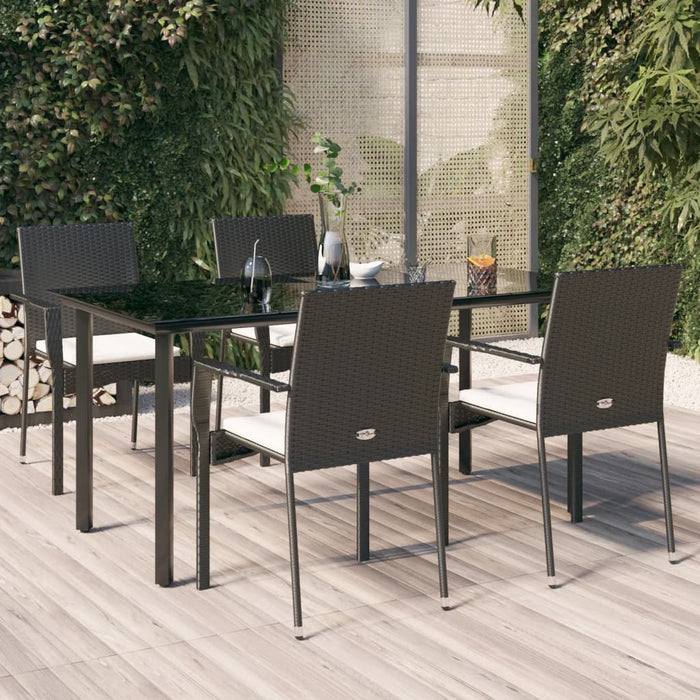 5-tlg. Garten-Essgruppe mit Kissen Schwarz Poly Rattan