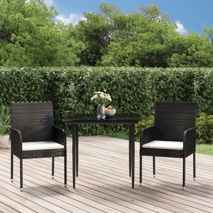 3-tlg. Garten-Essgruppe mit Kissen Schwarz Poly Rattan