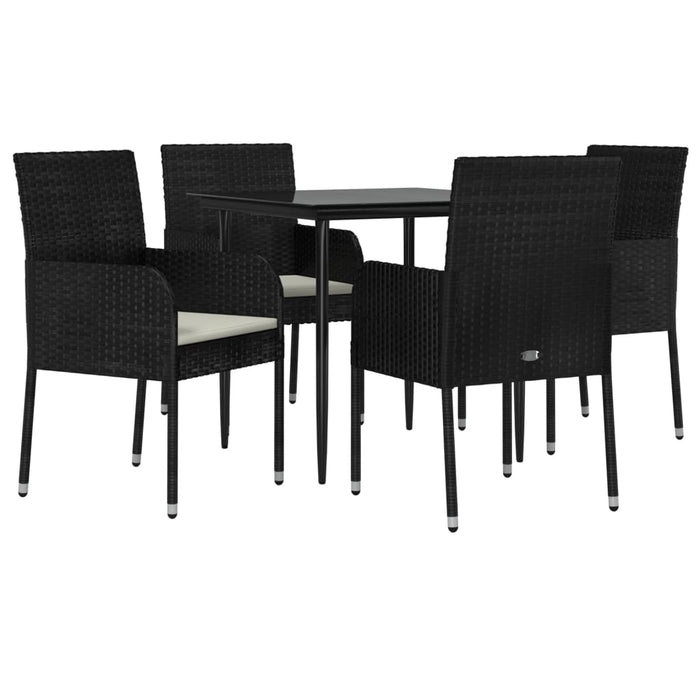 5-tlg. Garten-Essgruppe mit Kissen Schwarz Poly Rattan