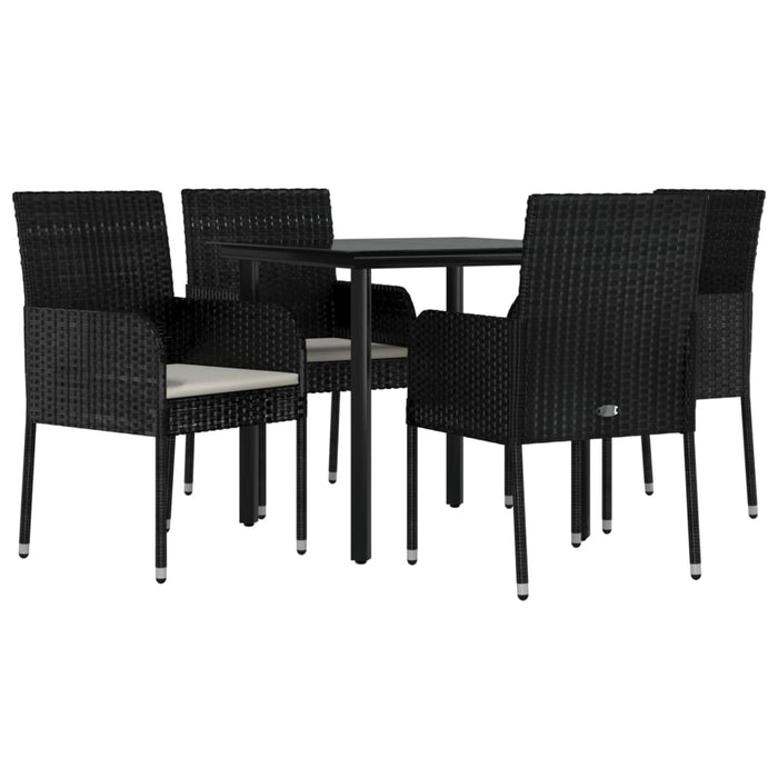 5-tlg. Garten-Essgruppe mit Kissen Schwarz Poly Rattan