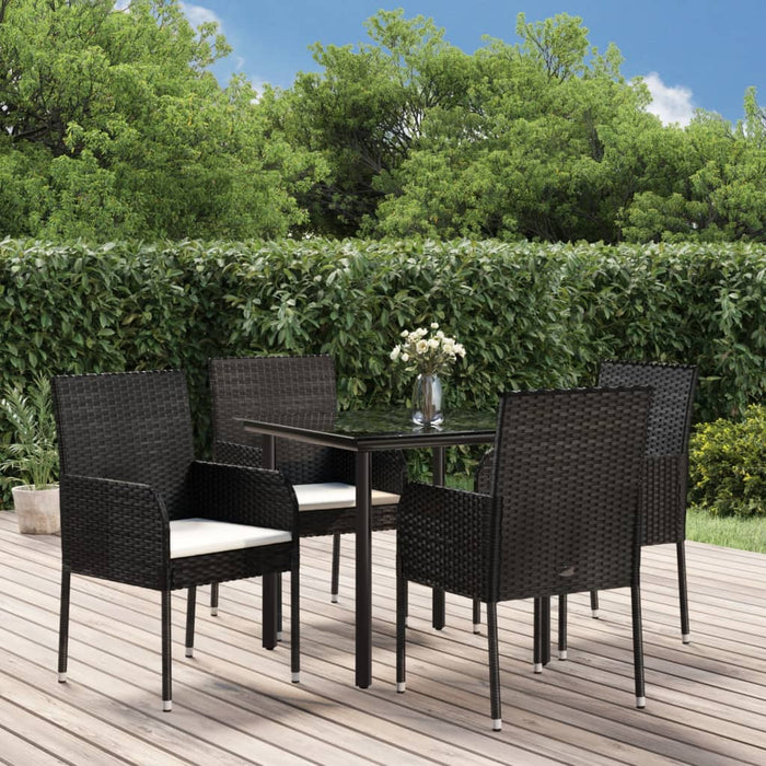 5-tlg. Garten-Essgruppe mit Kissen Schwarz Poly Rattan