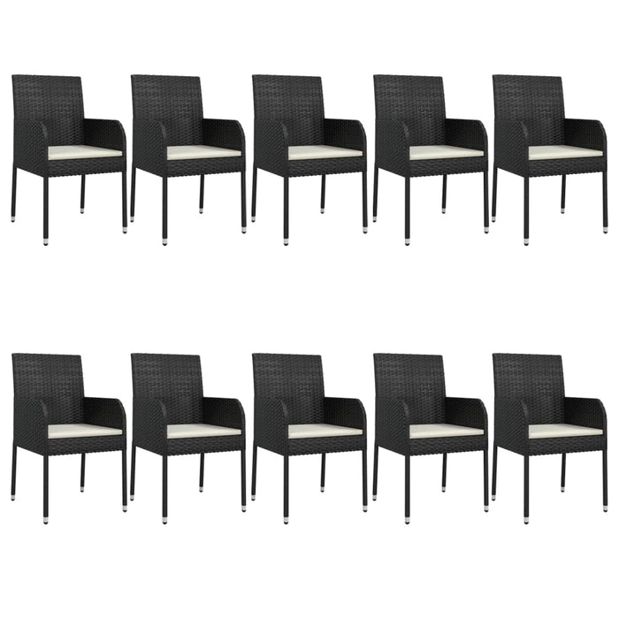 11-tlg. Garten-Essgruppe mit Kissen Schwarz Poly Rattan