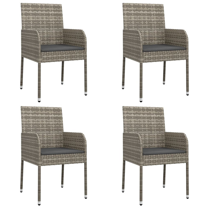 5-tlg. Garten-Essgruppe mit Kissen Schwarz und Grau Poly Rattan