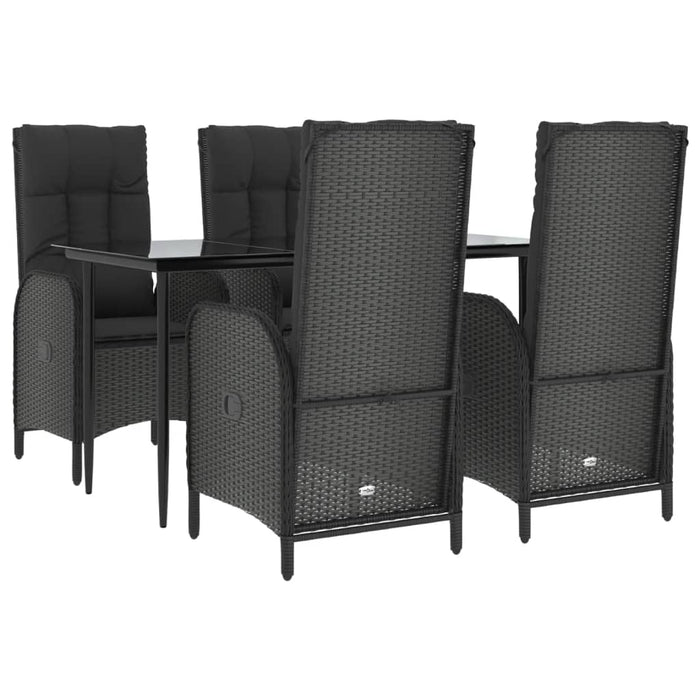 5-tlg. Garten-Essgruppe mit Kissen Schwarz Poly Rattan