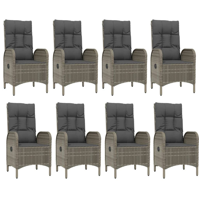 9-tlg. Garten-Essgruppe mit Kissen Schwarz und Grau Poly Rattan