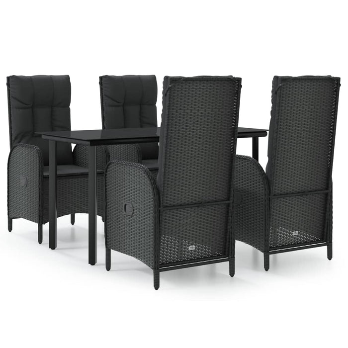 5-tlg. Garten-Essgruppe mit Kissen Schwarz Poly Rattan
