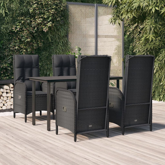 5-tlg. Garten-Essgruppe mit Kissen Schwarz Poly Rattan