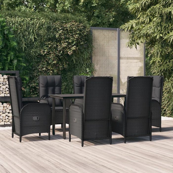 7-tlg. Garten-Essgruppe mit Kissen Schwarz Poly Rattan