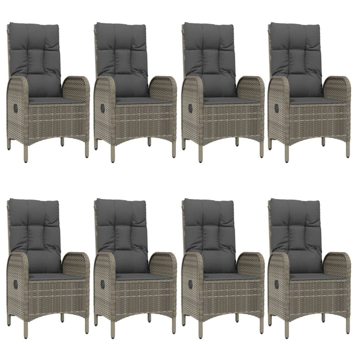 9-tlg. Garten-Essgruppe mit Kissen Schwarz und Grau Poly Rattan