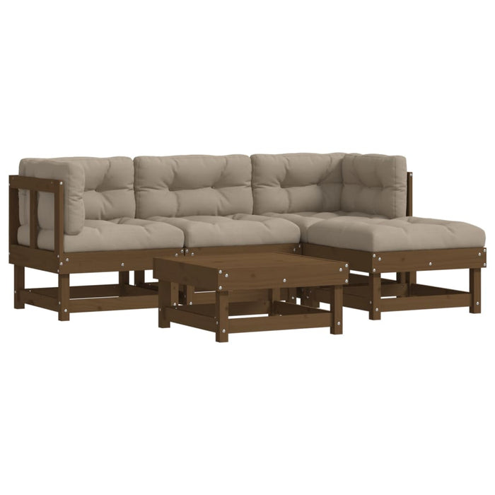 5-tlg. Garten-Lounge-Set mit Kissen Honigbraun Massivholz