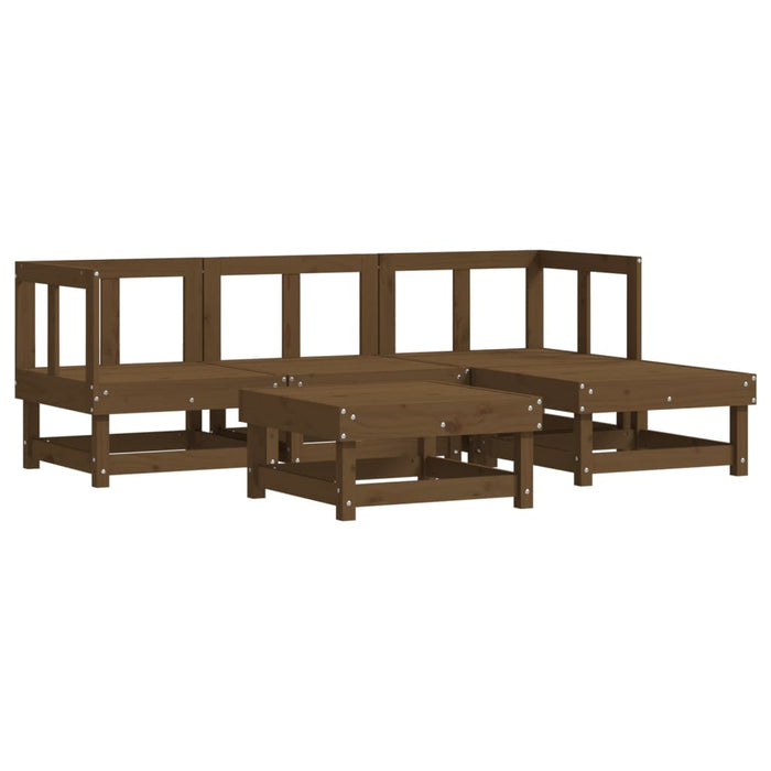 5-tlg. Garten-Lounge-Set mit Kissen Honigbraun Massivholz