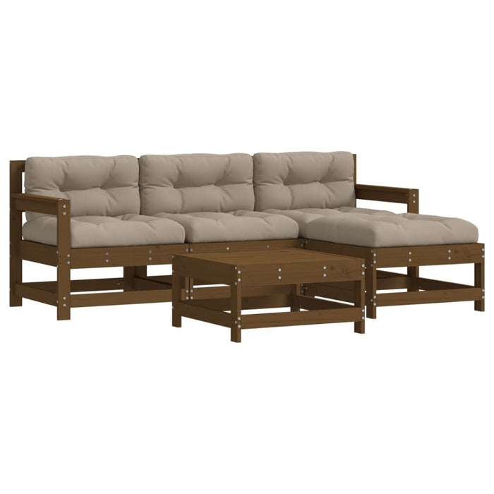 5-tlg. Garten-Lounge-Set mit Kissen Honigbraun Massivholz