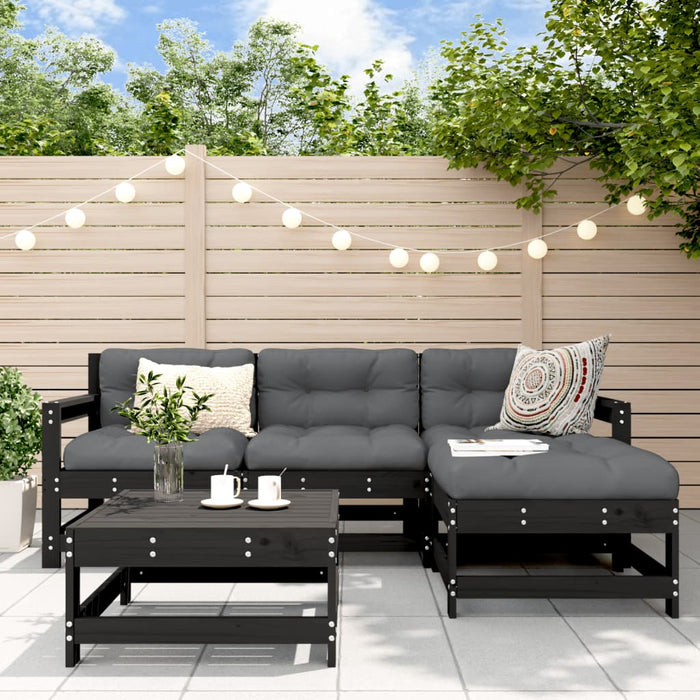 5-tlg. Garten-Lounge-Set mit Kissen Schwarz Massivholz