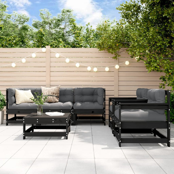 6-tlg. Garten-Lounge-Set mit Kissen Schwarz Massivholz