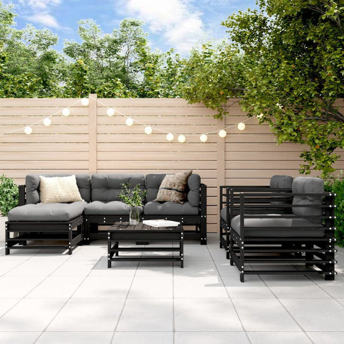 7-tlg. Garten-Lounge-Set mit Kissen Schwarz Massivholz