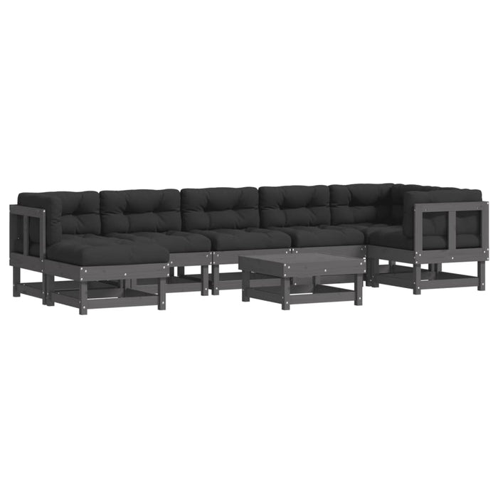 8-tlg. Garten-Lounge-Set mit Kissen Grau Massivholz