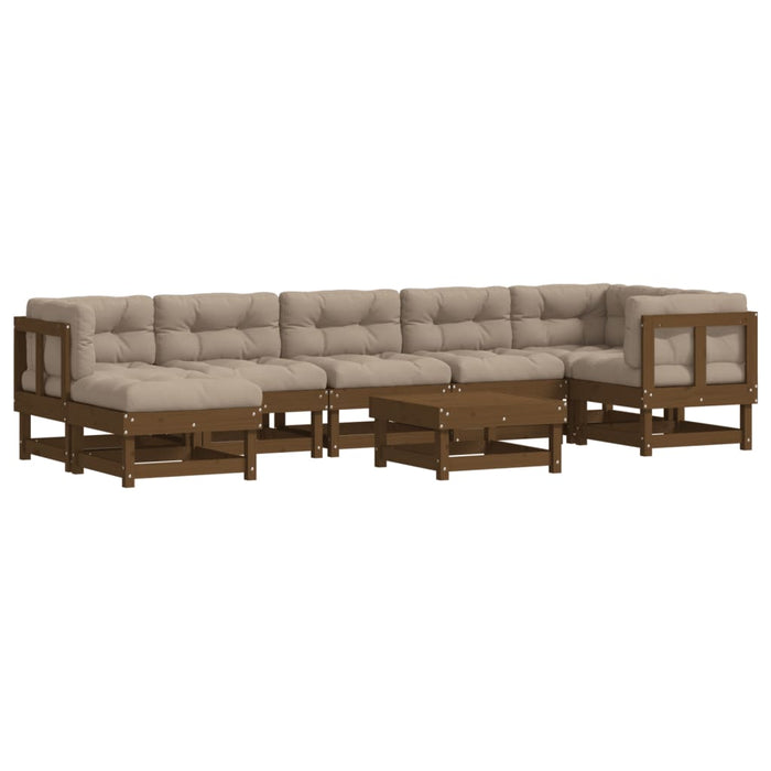 8-tlg. Garten-Lounge-Set mit Kissen Honigbraun Massivholz