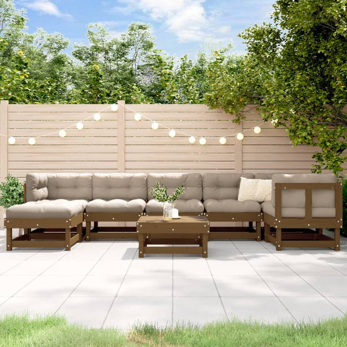 8-tlg. Garten-Lounge-Set mit Kissen Honigbraun Massivholz