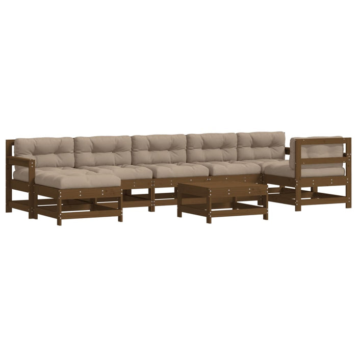 8-tlg. Garten-Lounge-Set mit Kissen Honigbraun Massivholz