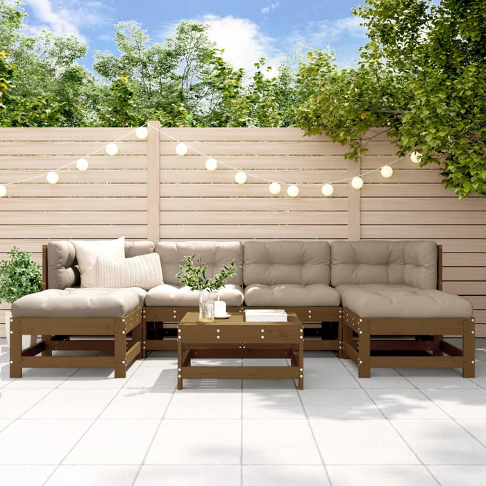 7-tlg. Garten-Lounge-Set mit Kissen Honigbraun Massivholz
